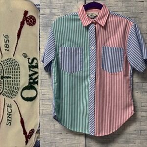 ORVIS‎ Vintage Womens Size 6 Short Sleeve Button Down Shirt Colorblock Stripes